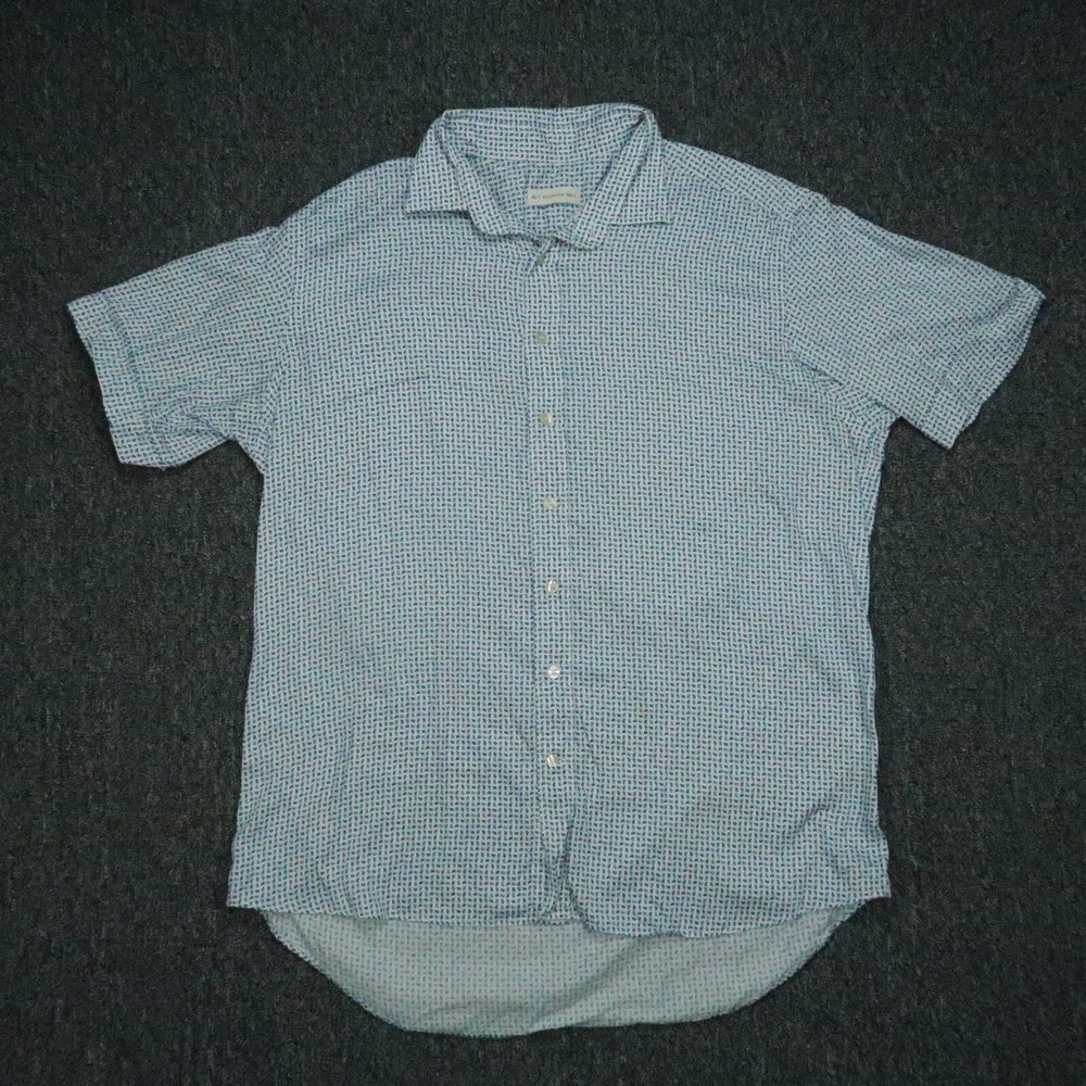 Etro Shirt Men 44 Extra Large‎ Blue White Paisley Short Sleeve Button Up